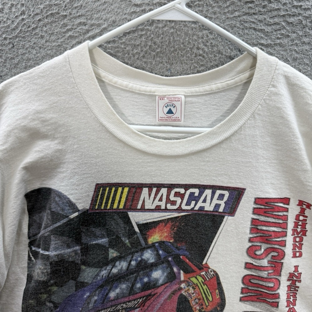 Vintage Nascar Shirt Adult 2XL XXL White Crewneck Tee Skater Grunge Faded 90s - Picture 10 of 11